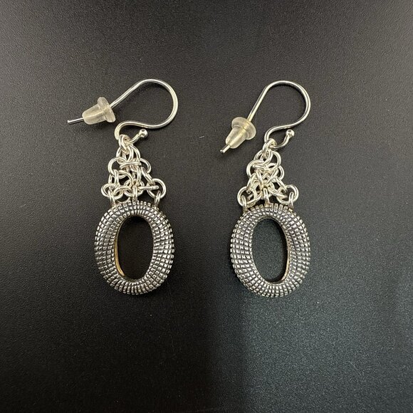 Michael Dawkins Earrings Sterling Silver Pebbled Granulated Link Dangle Drop 925 - Picture 6 of 13